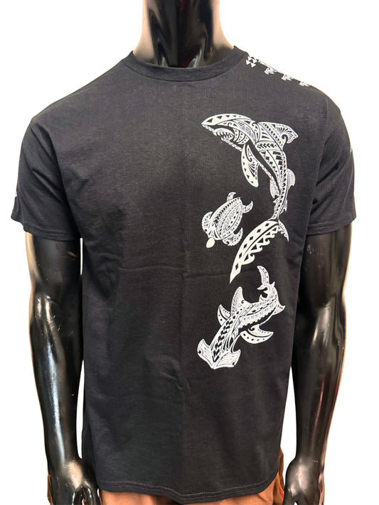 Shark and Turtle Black T-Shirt