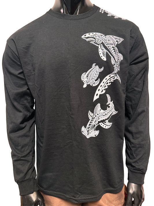 Shark and Turtle Long Sleeve Black