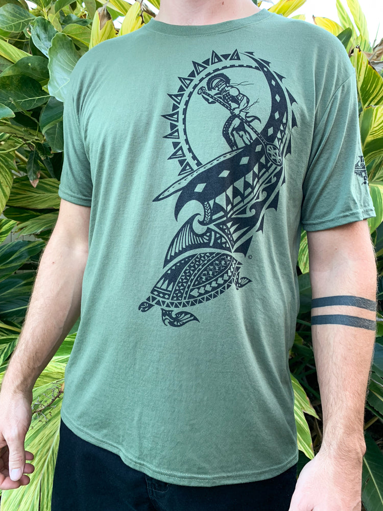 Men's T-Shirt - Standup Paddle-boarder - Military Green - Tribal Edge Clothing