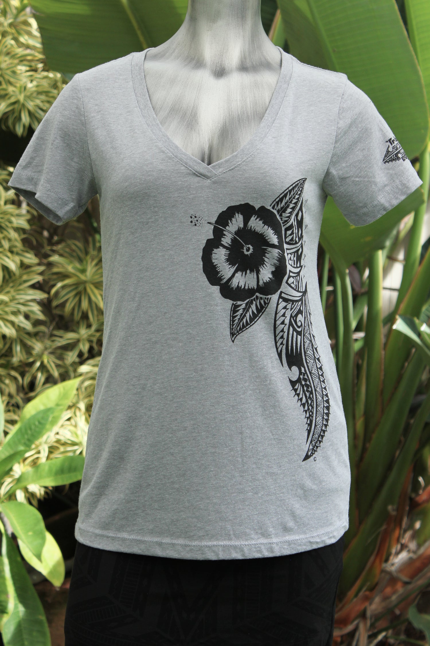 Women's V-neck T-shirt - Heather Grey - Tribal Edge Clothing